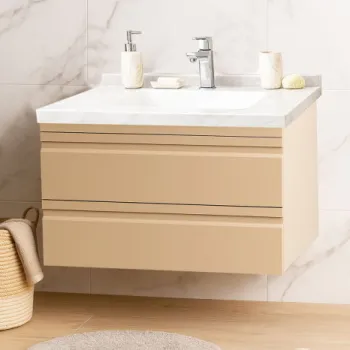 Set Baza front MDF si Lavoar seria 886, suspendata, cu sertare, montat, 80 cm, cappuccino imagine