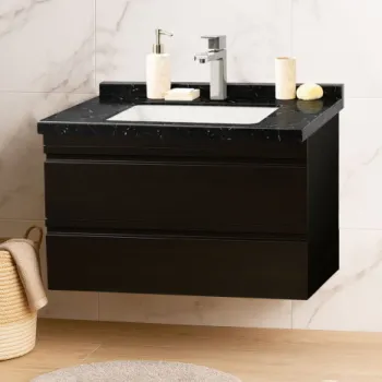 Set Baza front MDF si Lavoar seria 886, suspendata, cu sertare, montat, 80 cm, negru imagine