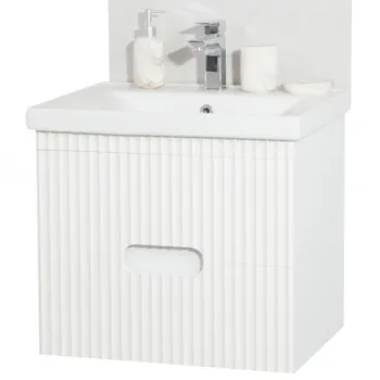 Set Baza MDF si Lavoar, seria 709, 60 cm, suspendata cu sertare, alb imagine