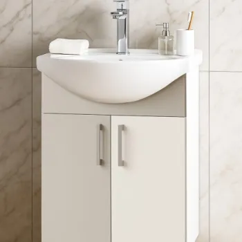 Set Baza si Lavoar seria 005, eco, montat, 50 cm, alb + taupe imagine