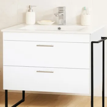 Set Baza si Lavoar seria 067, cu sertare, cadru metalic, 80 cm, alb imagine