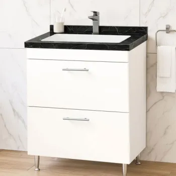 Set Baza si Lavoar seria 867, cu sertare, 60 cm, alb + negru imagine