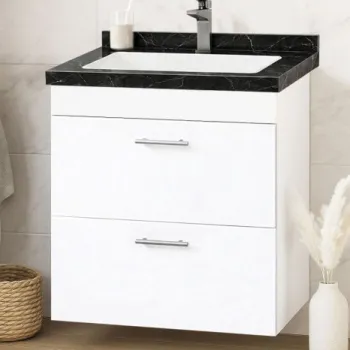 Set Baza si Lavoar seria 867, suspendata, cu sertare, 60 cm, alb + negru imagine