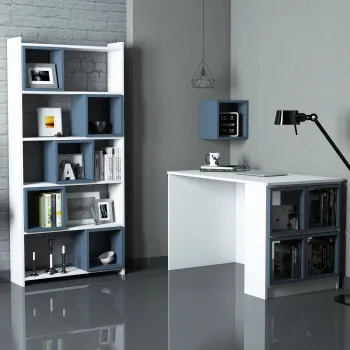 Set birou si biblioteca BOX, 3 piese, alb + albastru imagine