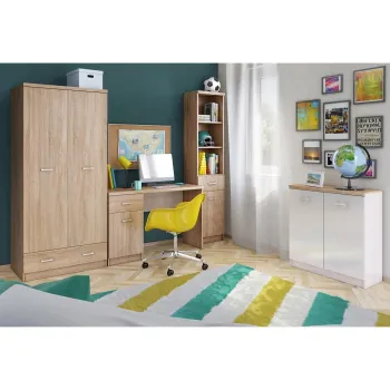 Set birou TOP MIX, 4 piese, dulap 2 usi, birou, biblioteca, comoda, stejar sonoma + alb imagine