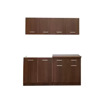 Set bucatarie CORINNE, L 160, 4 corpuri, blat termorezistent, corp alb, fronturi nuc imagine