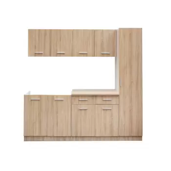 Set bucatarie CORINNE, L 200, 5 corpuri, blat termorezistent, corp alb, fronturi sonoma deschis imagine