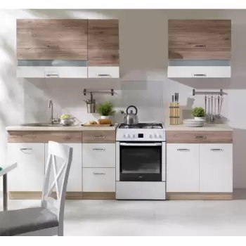 Set Bucatarie ECONO B, L 270, 8 corpuri, blat termorezistent, corp sonoma, fronturi sanremo + alb lucios imagine