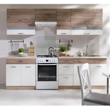 Set Bucatarie ECONO B Plus, L 270, 7 corpuri, fara blat termorezistent, corp sonoma, fronturi sanremo + alb lucios imagine