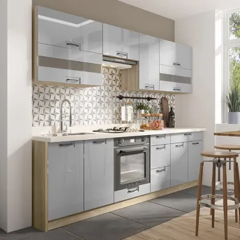 Set Bucatarie FAVORIT A Plus, L 270, 8 corpuri, blat termorezistent, corp sonoma, fronturi latte lucios imagine