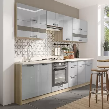 Set Bucatarie FAVORIT A Plus LATTE, L 270, 8 corpuri, blat termorezistent, corp sonoma, froturi latte lucios imagine