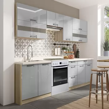 Set Bucatarie FAVORIT B Plus LATTE, L 270, 7 corpuri, blat termorezistent, corp sonoma, froturi latte lucios imagine