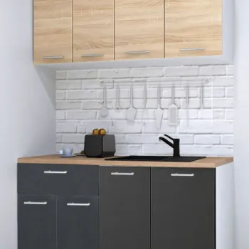 Set bucatarie GERMANIA 140 cm, 4 corpuri, 1 sertar, blat gros, antracit + sonoma imagine