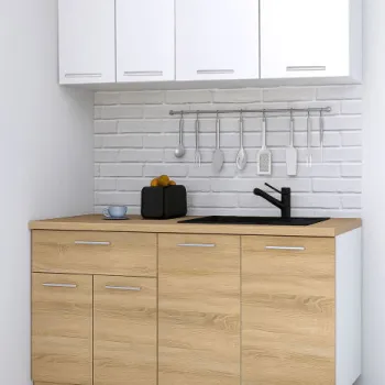 Set bucatarie GERMANIA 140 cm, 4 corpuri, 1 sertar, blat gros, sonoma + alb imagine