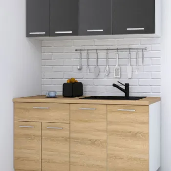 Set bucatarie GERMANIA 140 cm, 4 corpuri, 1 sertar, blat gros, sonoma + antracit imagine