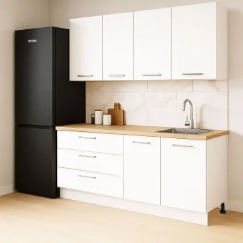 Set bucatarie GERMANIA 160 cm, 4 corpuri, 3 sertare, blat gros, alb imagine