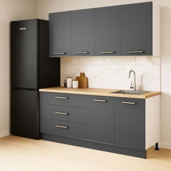 Set bucatarie GERMANIA 160 cm, 4 corpuri, 3 sertare, blat gros, antracit imagine