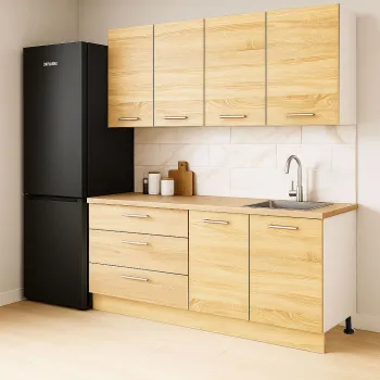 Set bucatarie GERMANIA 160 cm, 4 corpuri, 3 sertare, blat gros, sonoma imagine