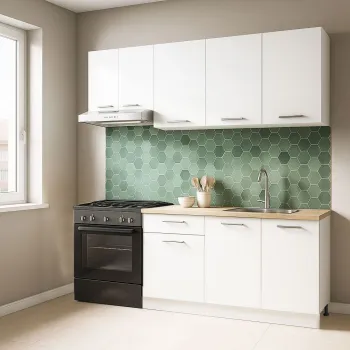 Set bucatarie GERMANIA 180 cm, 5 corpuri, 1 sertar, blat gros, alb imagine