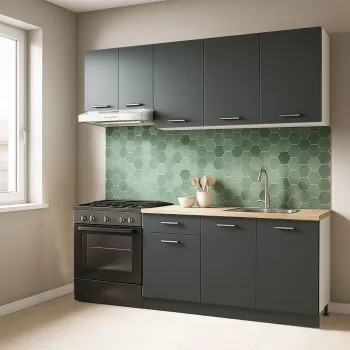 Set bucatarie GERMANIA 180 cm, 5 corpuri, 1 sertar, blat gros, antracit imagine