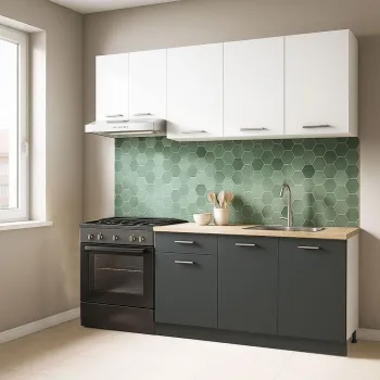 Set bucatarie GERMANIA 180 cm, 5 corpuri, 1 sertar, blat gros, antracit + alb imagine