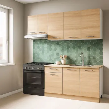 Set bucatarie GERMANIA 180 cm, 5 corpuri, 1 sertar, blat gros, sonoma imagine