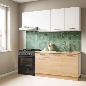 Set bucatarie GERMANIA 180 cm, 5 corpuri, 1 sertar, blat gros, sonoma + alb imagine