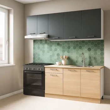 Set bucatarie GERMANIA 180 cm, 5 corpuri, 1 sertar, blat gros, sonoma + antracit imagine