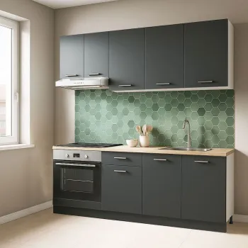 Set bucatarie GERMANIA 180 cm, 6 corpuri, corp cuptor, 1 sertar, blat gros, antracit imagine