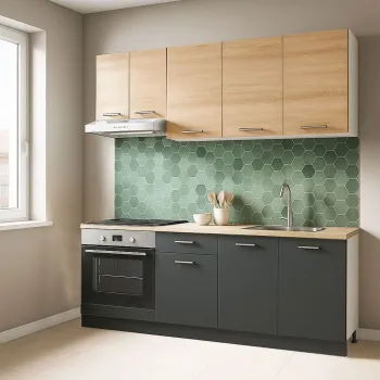 Set bucatarie GERMANIA 180 cm, 6 corpuri, corp cuptor, 1 sertar, blat gros, antracit + sonoma imagine