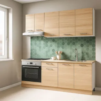 Set bucatarie GERMANIA 180 cm, 6 corpuri, corp cuptor, 1 sertar, blat gros, sonoma imagine