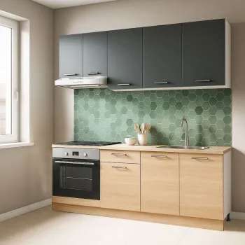 Set bucatarie GERMANIA 180 cm, 6 corpuri, corp cuptor, 1 sertar, blat gros, sonoma + antracit imagine