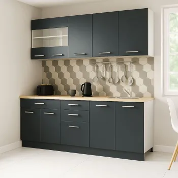 Set bucatarie GERMANIA 200 cm, 6 corpuri, 4 sertare, blat gros, antracit imagine