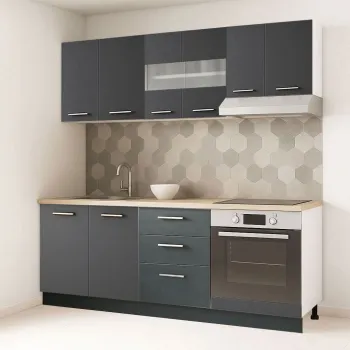 Set bucatarie GERMANIA 200 cm, 6 corpuri, corp cuptor, 3 sertare, blat gros, antracit imagine