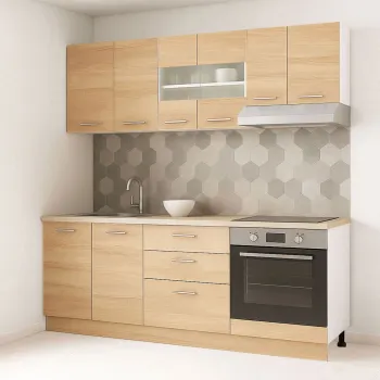 Set bucatarie GERMANIA 200 cm, 6 corpuri, corp cuptor, 3 sertare, blat gros, sonoma imagine