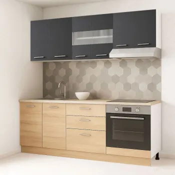 Set bucatarie GERMANIA 200 cm, 6 corpuri, corp cuptor, 3 sertare, blat gros, sonoma + antracit imagine
