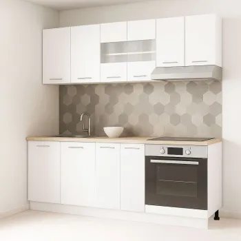 Set bucatarie GERMANIA 200 cm, 6 corpuri, corp cuptor, blat gros, alb imagine