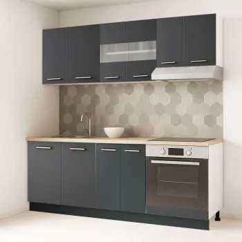 Set bucatarie GERMANIA 200 cm, 6 corpuri, corp cuptor, blat gros, antracit imagine