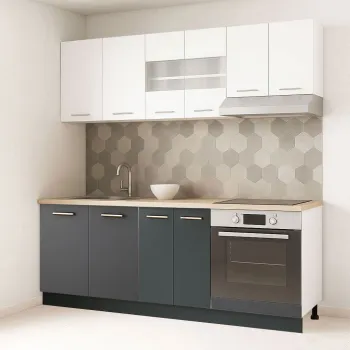 Set bucatarie GERMANIA 200 cm, 6 corpuri, corp cuptor, blat gros, antracit + alb imagine