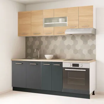 Set bucatarie GERMANIA 200 cm, 6 corpuri, corp cuptor, blat gros, antracit + sonoma imagine