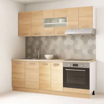 Set bucatarie GERMANIA 200 cm, 6 corpuri, corp cuptor, blat gros, sonoma imagine