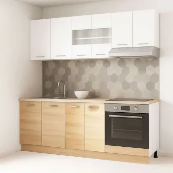 Set bucatarie GERMANIA 200 cm, 6 corpuri, corp cuptor, blat gros, sonoma + alb imagine