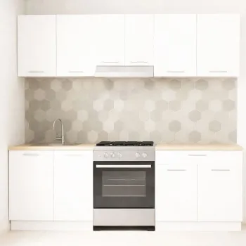 Set bucatarie GERMANIA 220 cm, 5 corpuri, 1 sertar, blat gros, alb imagine