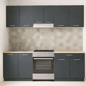 Set bucatarie GERMANIA 220 cm, 5 corpuri, 1 sertar, blat gros, antracit imagine