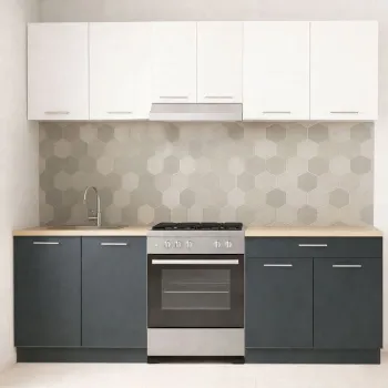 Set bucatarie GERMANIA 220 cm, 5 corpuri, 1 sertar, blat gros, antracit + alb imagine