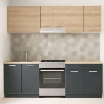 Set bucatarie GERMANIA 220 cm, 5 corpuri, 1 sertar, blat gros, antracit + sonoma imagine