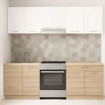 Set bucatarie GERMANIA 220 cm, 5 corpuri, 1 sertar, blat gros, sonoma + alb imagine