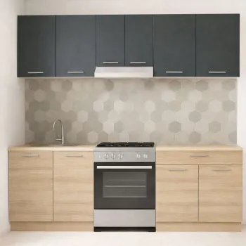 Set bucatarie GERMANIA 220 cm, 5 corpuri, 1 sertar, blat gros, sonoma + antracit imagine