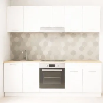 Set bucatarie GERMANIA 220 cm, 6 corpuri, corp cuptor, 1 sertar, blat gros, alb imagine