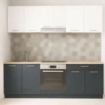 Set bucatarie GERMANIA 220 cm, 6 corpuri, corp cuptor, 1 sertar, blat gros, antracit + alb imagine